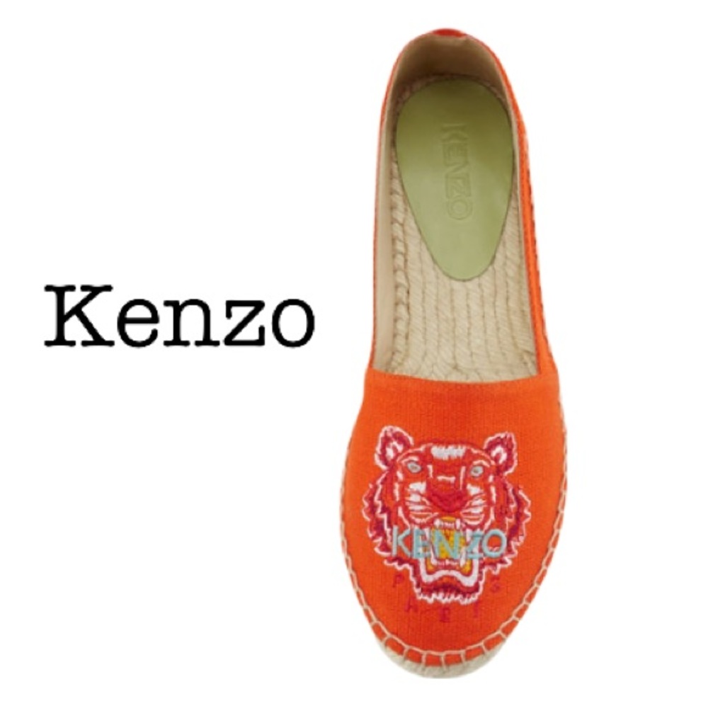 Kenzo Tiger Embroidered Orange Canvas Espadrilles Flats Size 37/6